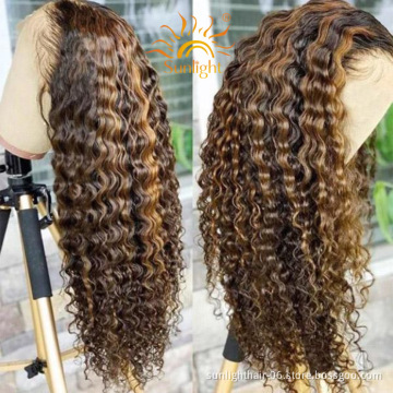 Sunlight  Highlight Hair Deep Wave Lace Front Brazilian Hd 427 Top Quality 30 Inch Frontal Color Human Wigs